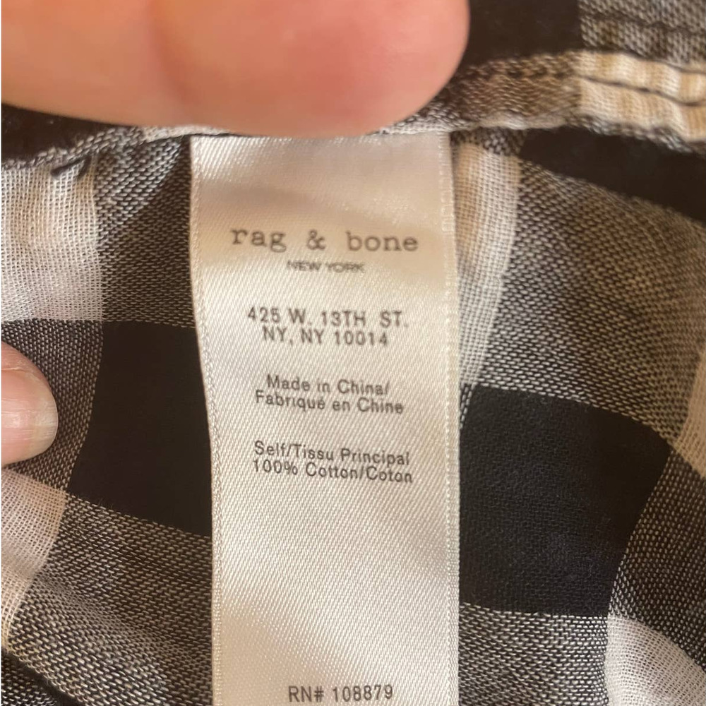 *Rag & Bone Checkered Off the Shoulder Top Smocking Black&White Size Small - Picture 8 of 9